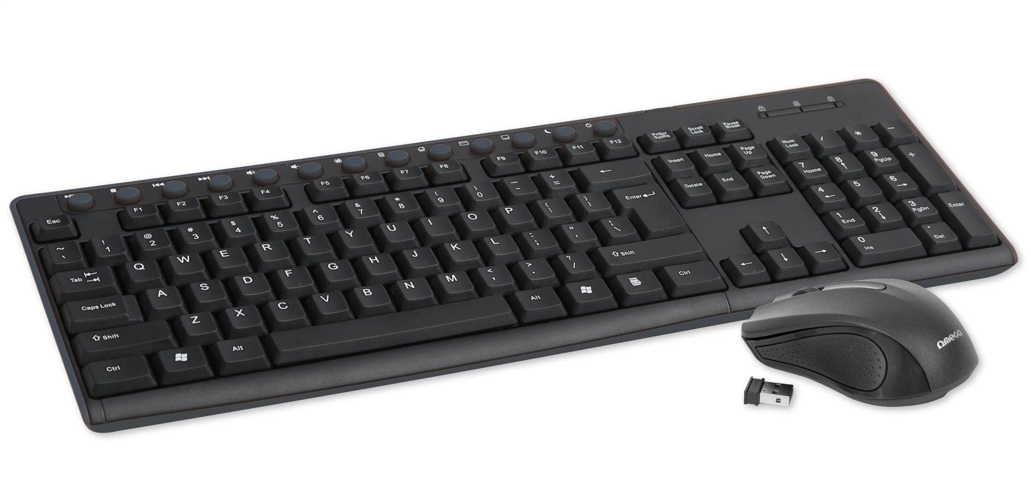 Комплект безжични клавиатура + мишка  Omega OKM-071B M-MEDIA W-LESS SET 2.4 GHZ BLACK