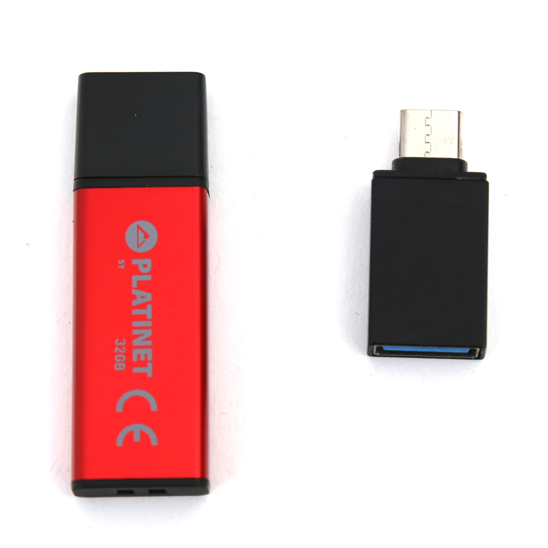 Platinet Pendrive USB 2.0 X-Depo 32GB + Type C Adapter, Червена