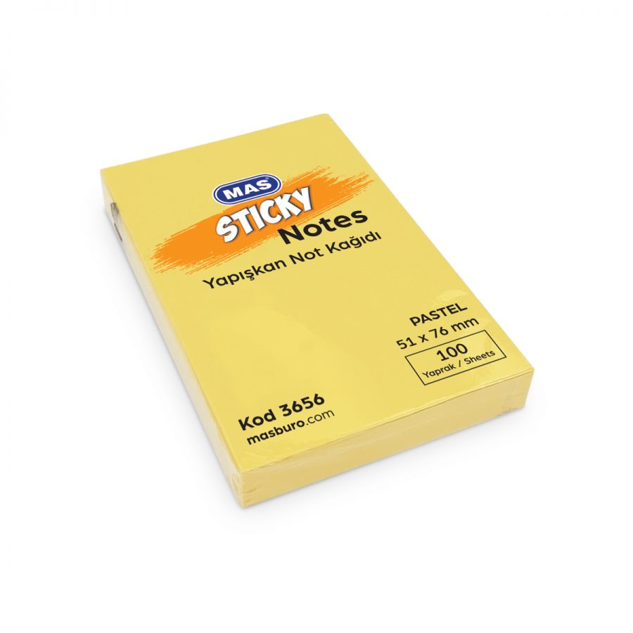Самозалепващи листчета MAS, модел 3656,  51 х 76мм жълти пастел оп.100л