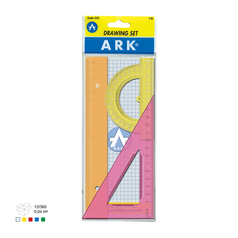 Чертожен комплект Ark, 3 части, 20 см., Цветен