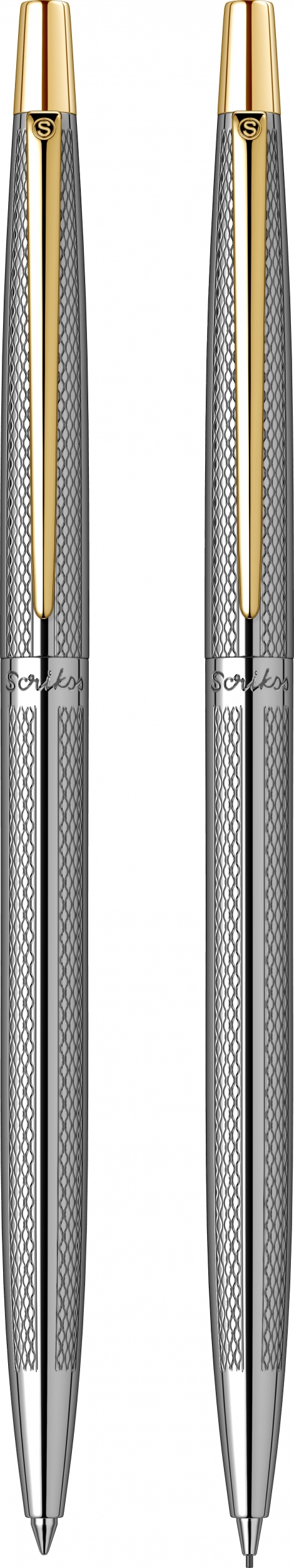 Двоен Комплект Scrikss  Химикалка +  Механичен молив Venus 711W, модел 62309, Рибена кост  Моделиран златен хром