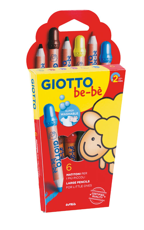 Супер големи цветни моливи Giotto Be-Be 6 цвята  +  Подарък Острилка