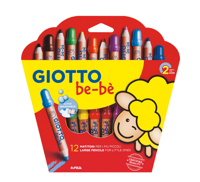 Супер големи цветни моливи Giotto Be-Be 12 цвята  +  Подарък Острилка