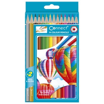 Цветни моливи Connect шестоъгълни 12+2 цвята 23558