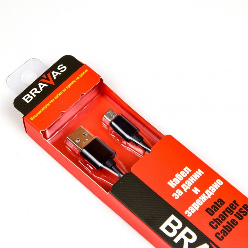 Кабел BRAVAS USB Type A -Type C черен 1м