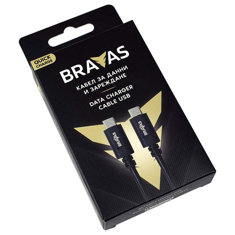 Кабел BRAVAS USB Type-C - Type-C черен 1м. QUICK CHARGE