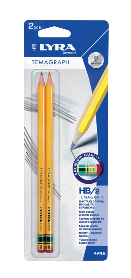 Lyra моливи Temagraph 2 бр. HB, в блистер и острилка