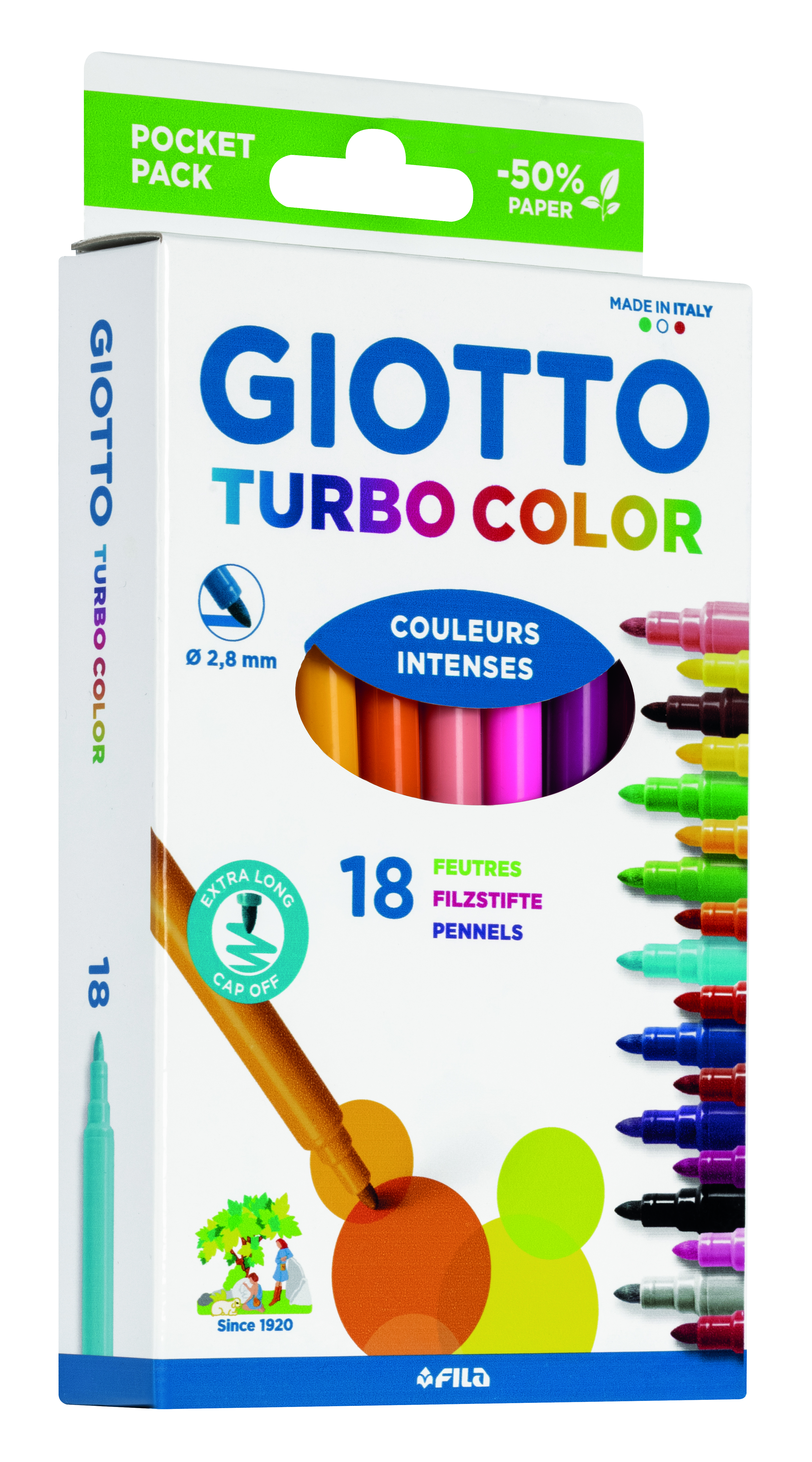 Цветни флумастери Giotto Turbo, 18 бр. в блистер, джобен размер