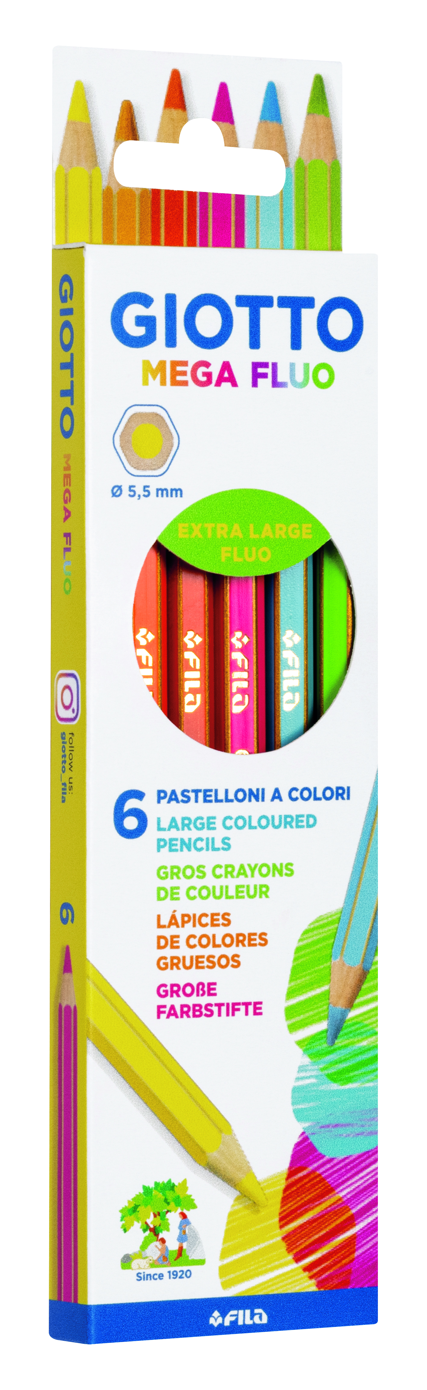 Giotto Mega Цветни моливи Fluo 6бр