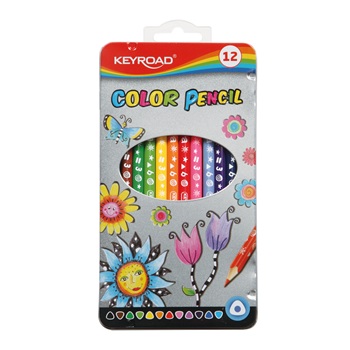 Keyroad цветни моливи 12 цвята триъгълни в метална кутия