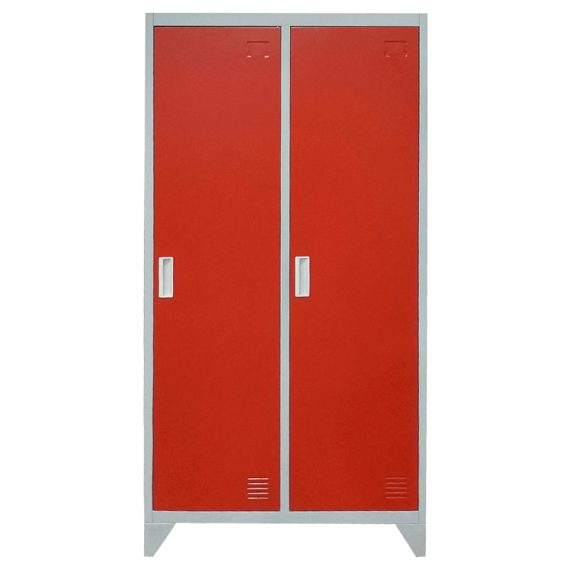Метален гардероб двоен червено-сив 80/40/140см
