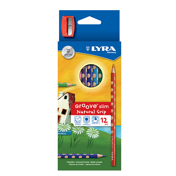 Цветни моливи Lyra Groove Slim 3,3 mm, 12 цвята + подарък Острилка