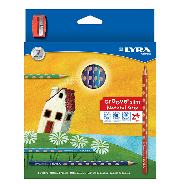 Цветни моливи  Lyra Groove Slim 3,3 mm, 24 цвята  +  подарък Острилка