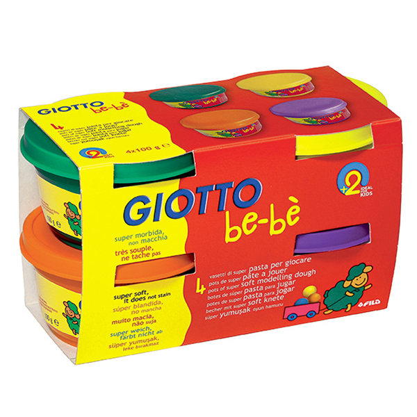 Пластилин Giotto be-be 4х100гр. зелен, оранжев, жълт и виолетов