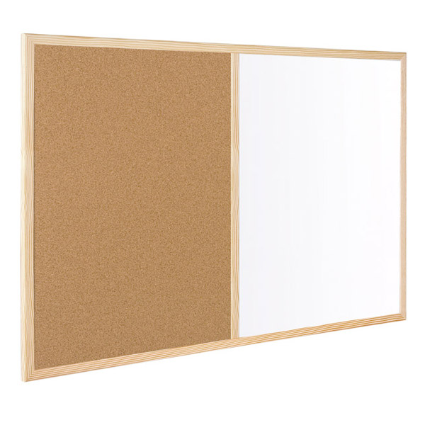 Комбинирано табло Bi-Office бяло немагнитно и корково с дървена рамка 40х60см.