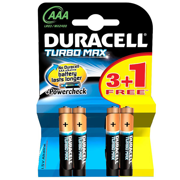 Батерия Duracell Turbo R03/AAA Алкална, 1.5V, 4 бр.