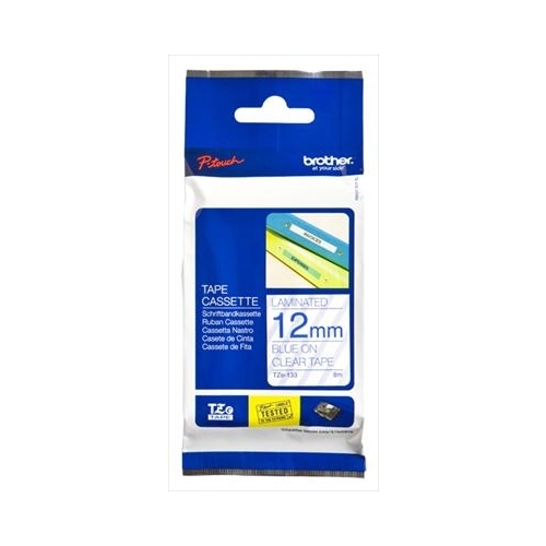 TZ Tape 12mm Blue on Clear, Laminated, 8m lenght, for P-Touch